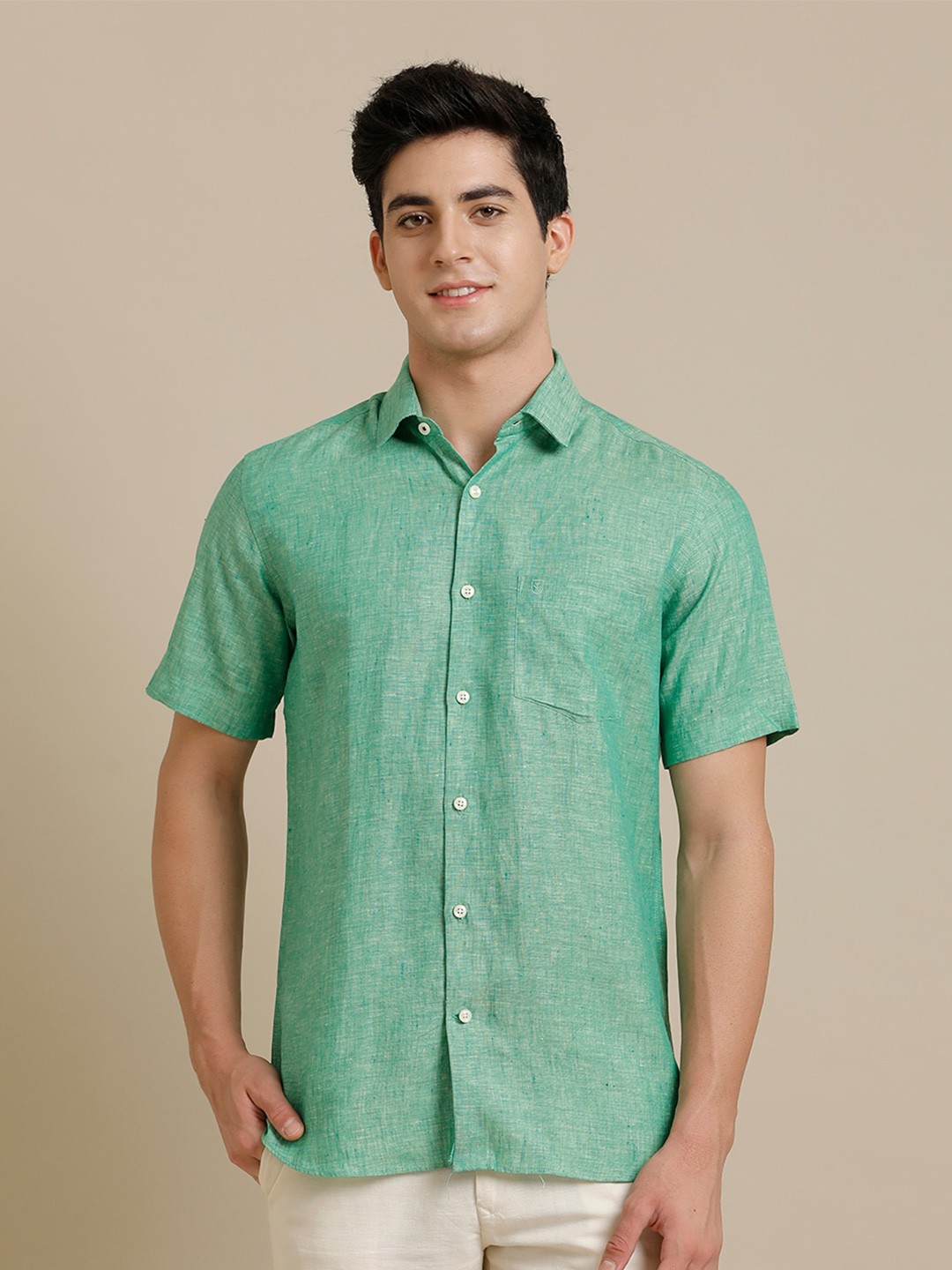 

Linen Club Contemporary Pure Linen Casual Shirt, Green