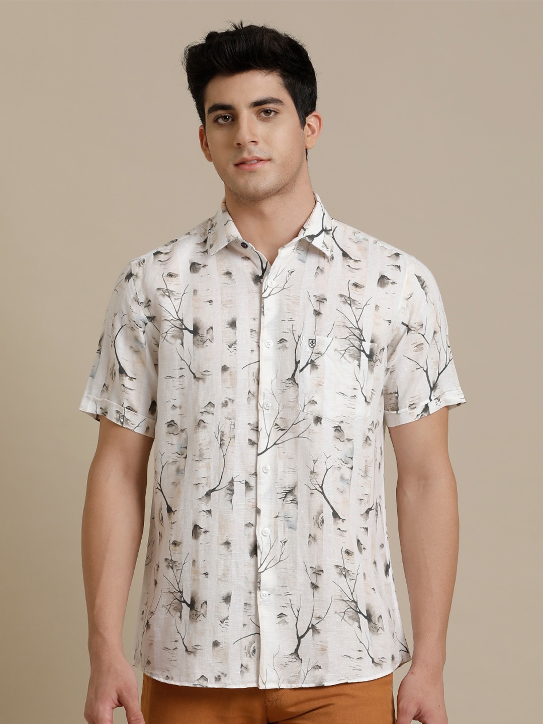 

Linen Club Contemporary Pure Linen Printed Casual Shirt, White