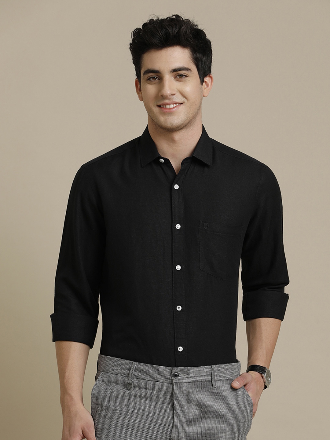 

Linen Club Contemporary Pure Linen Casual Shirt, Black