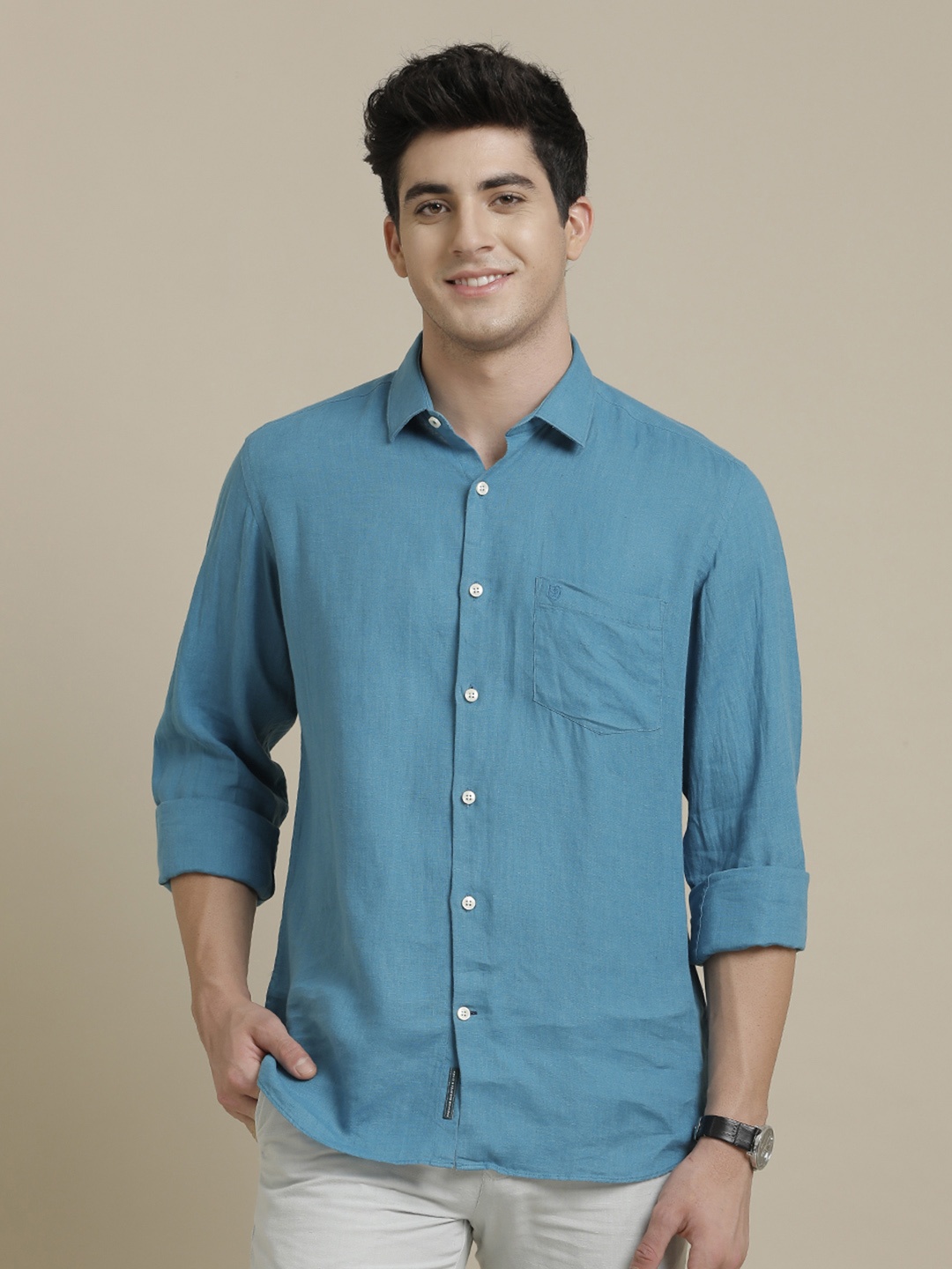 

Linen Club Men Contemporary Opaque Casual Shirt, Blue