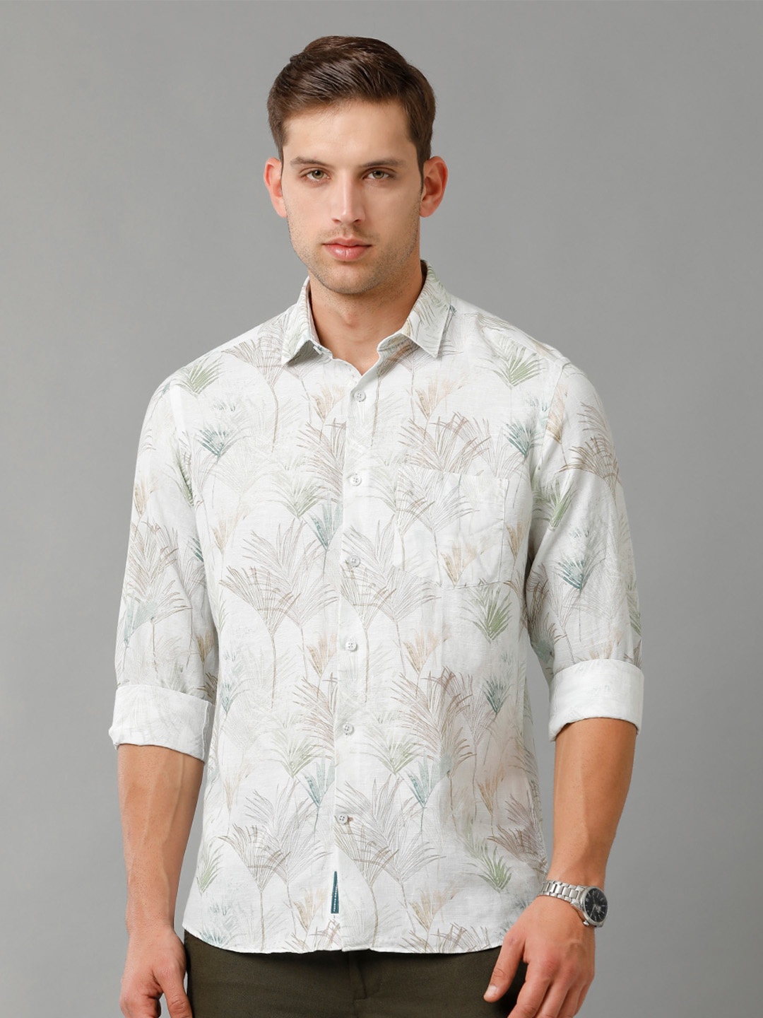 

Linen Club Contemporary Floral Pure Linen Printed Casual Shirt, White