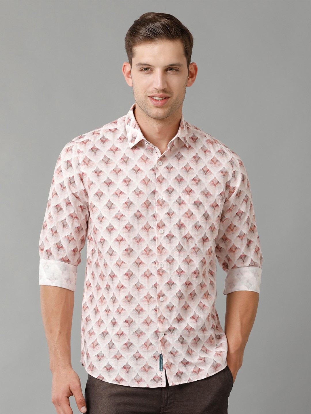 

Linen Club Contemporary Abstract Pure Linen Printed Casual Shirt, Pink