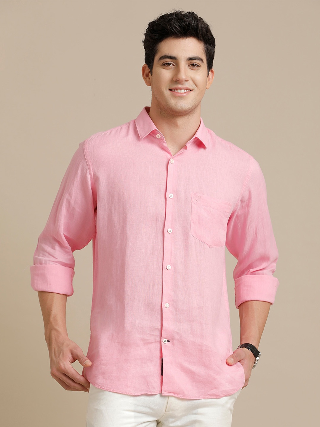 

Linen Club Contemporary Pure Linen Casual Shirt, Pink