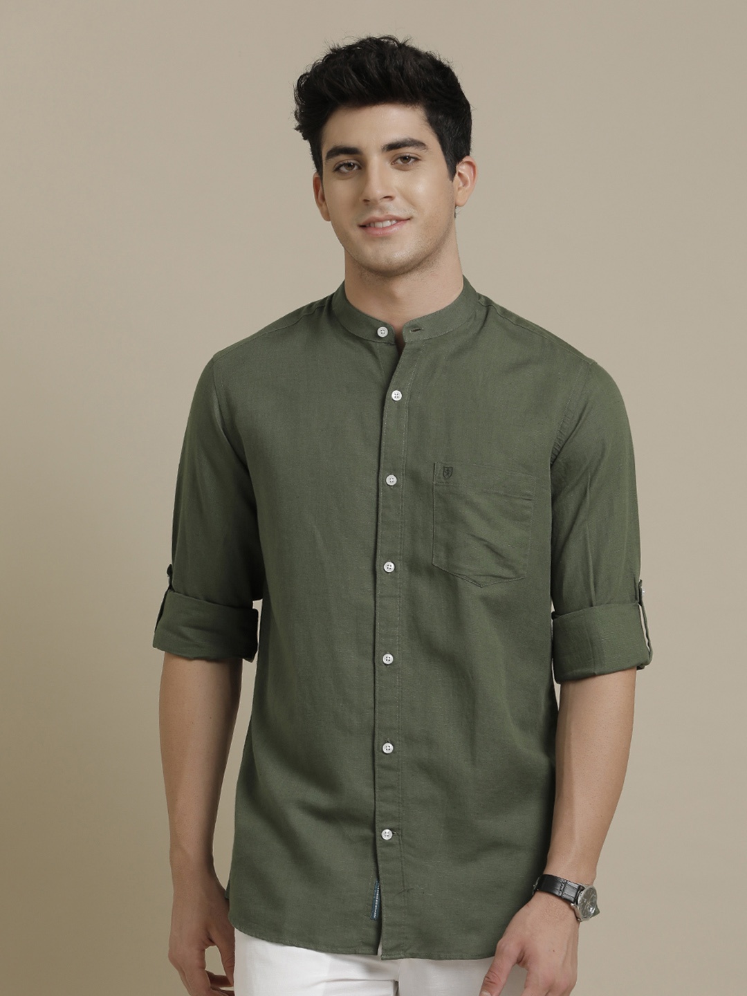 

Linen Club Men Contemporary Opaque Casual Shirt, Green