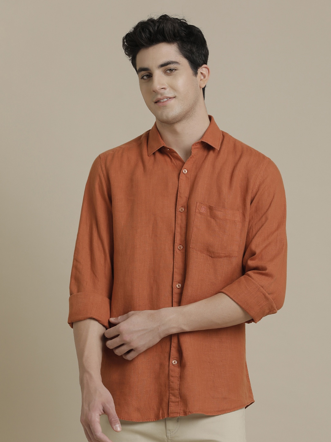 

Linen Club Men Contemporary Opaque Casual Shirt, Orange