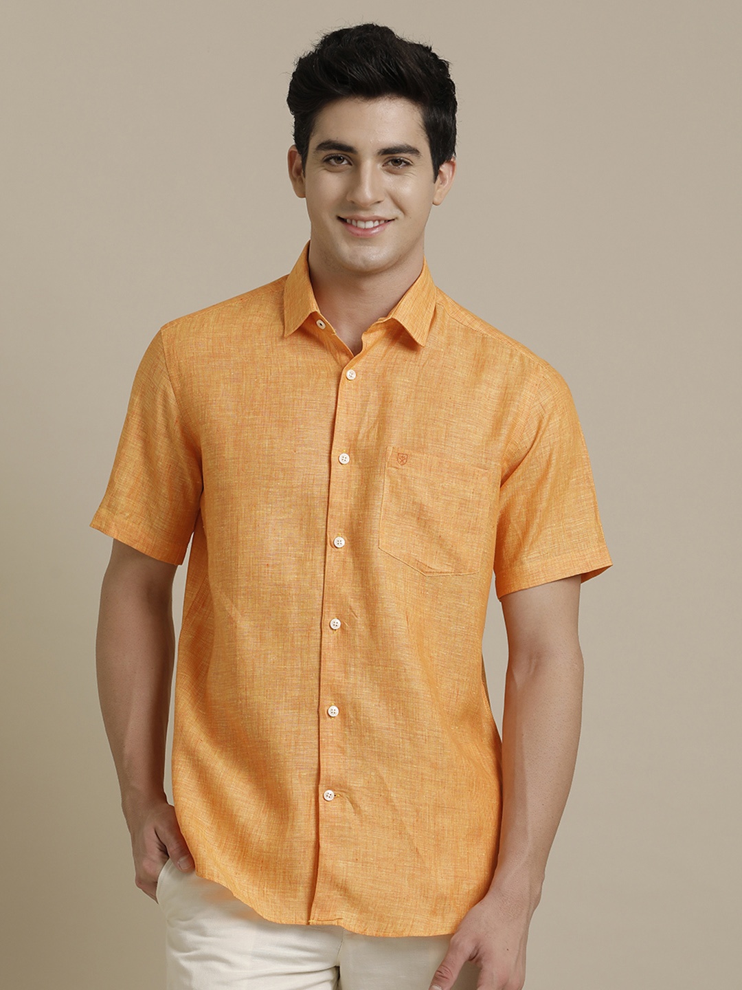 

Linen Club Men Contemporary Opaque Casual Shirt, Orange