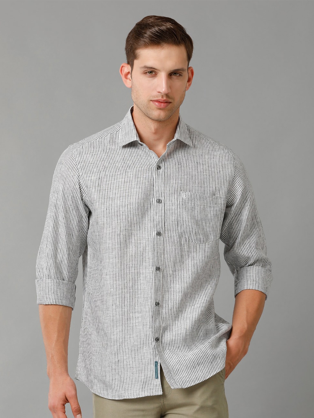 

Linen Club Contemporary Pure Linen Striped Casual Shirt, Grey