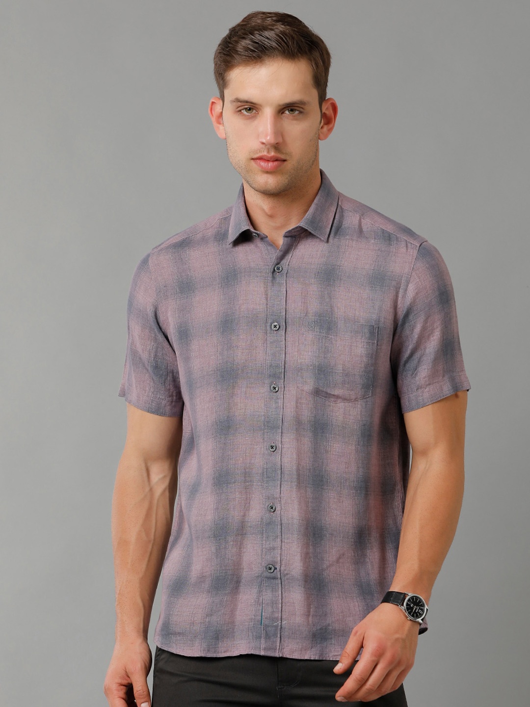 

Linen Club Contemporary Tartan Checks Pure Linen Casual Shirt, Purple