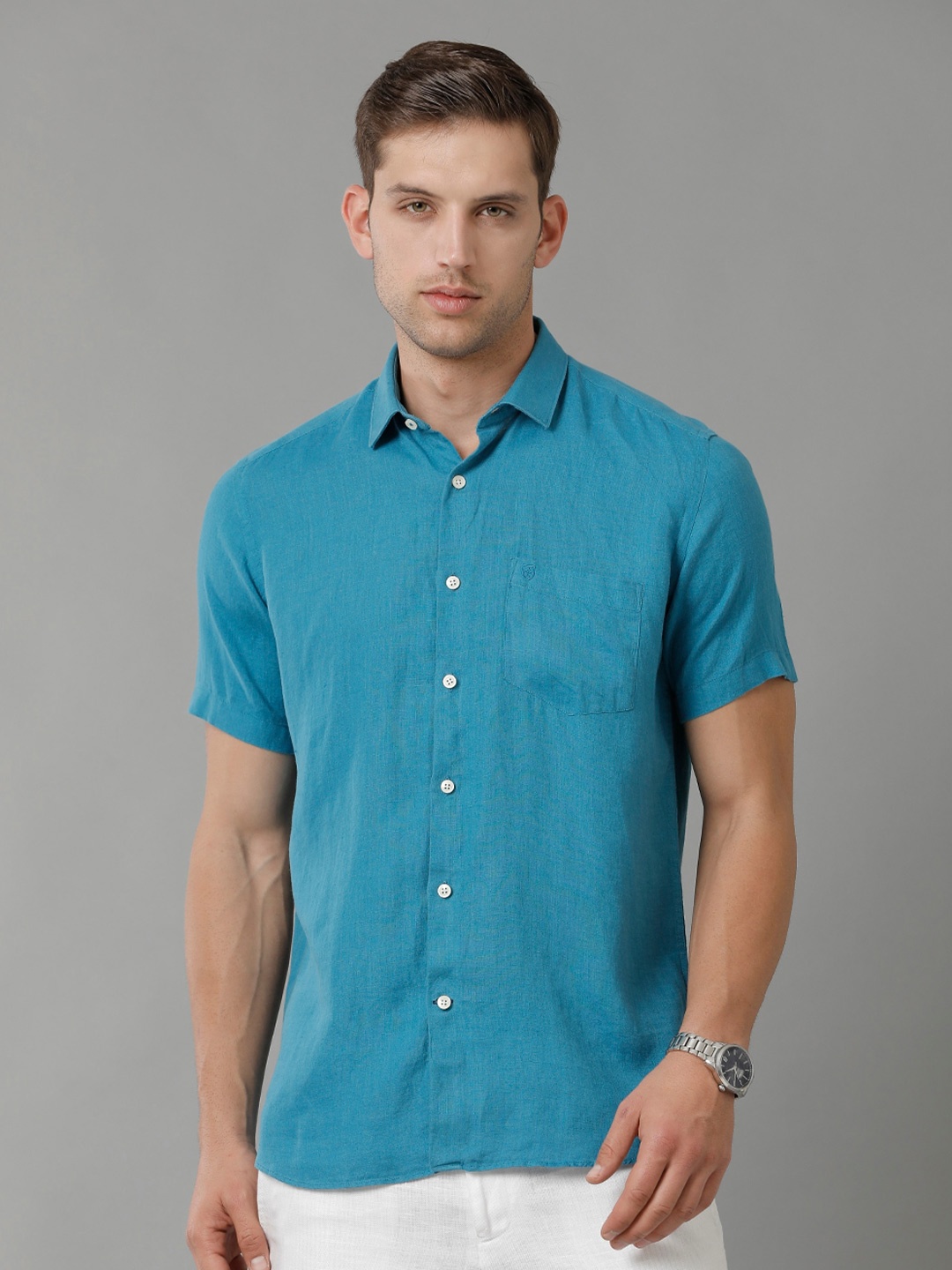 

Linen Club Contemporary Pure Linen Casual Shirt, Blue