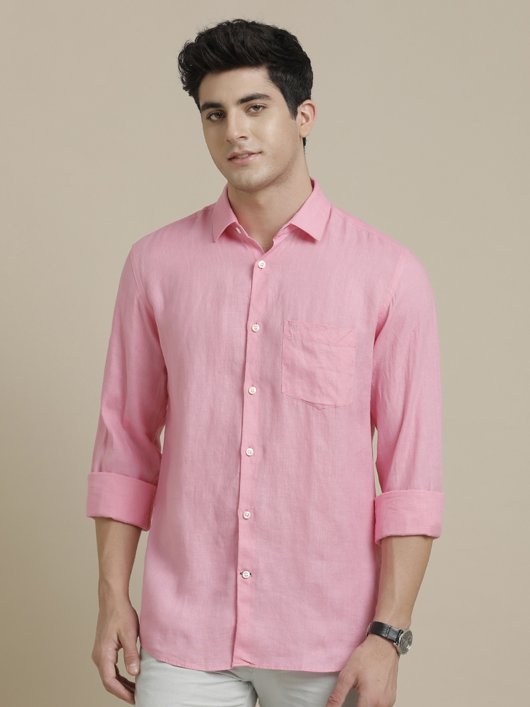 

Linen Club Men Contemporary Opaque Casual Shirt, Pink