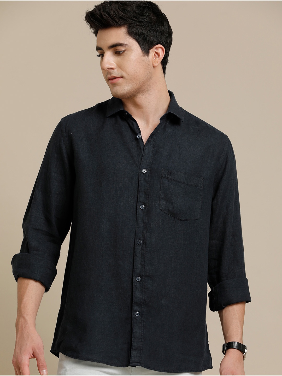

Linen Club Men Contemporary Pure Linen Casual Shirt, Navy blue