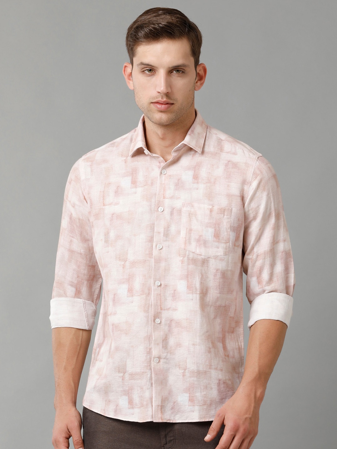 

Linen Club Contemporary Pure Linen Printed Casual Shirt, Pink