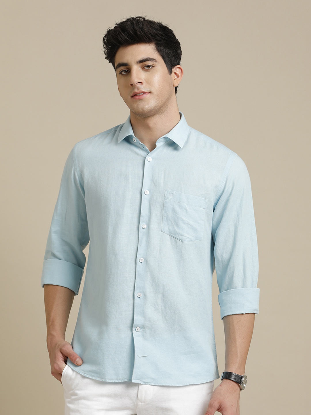 

Linen Club Men Contemporary Opaque Casual Shirt, Blue
