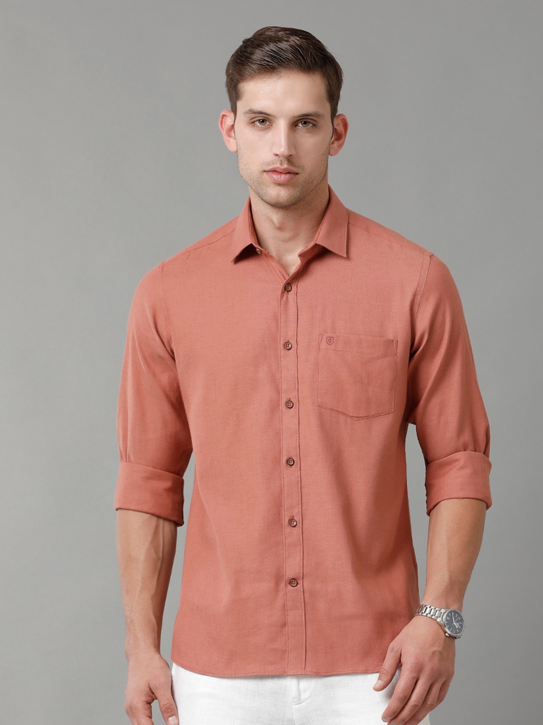 

Linen Club Contemporary Pure Linen Casual Shirt, Peach