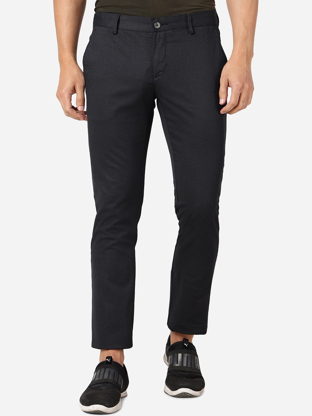 

Greenfibre Men Slim Fit Cotton Chinos Trousers, Black