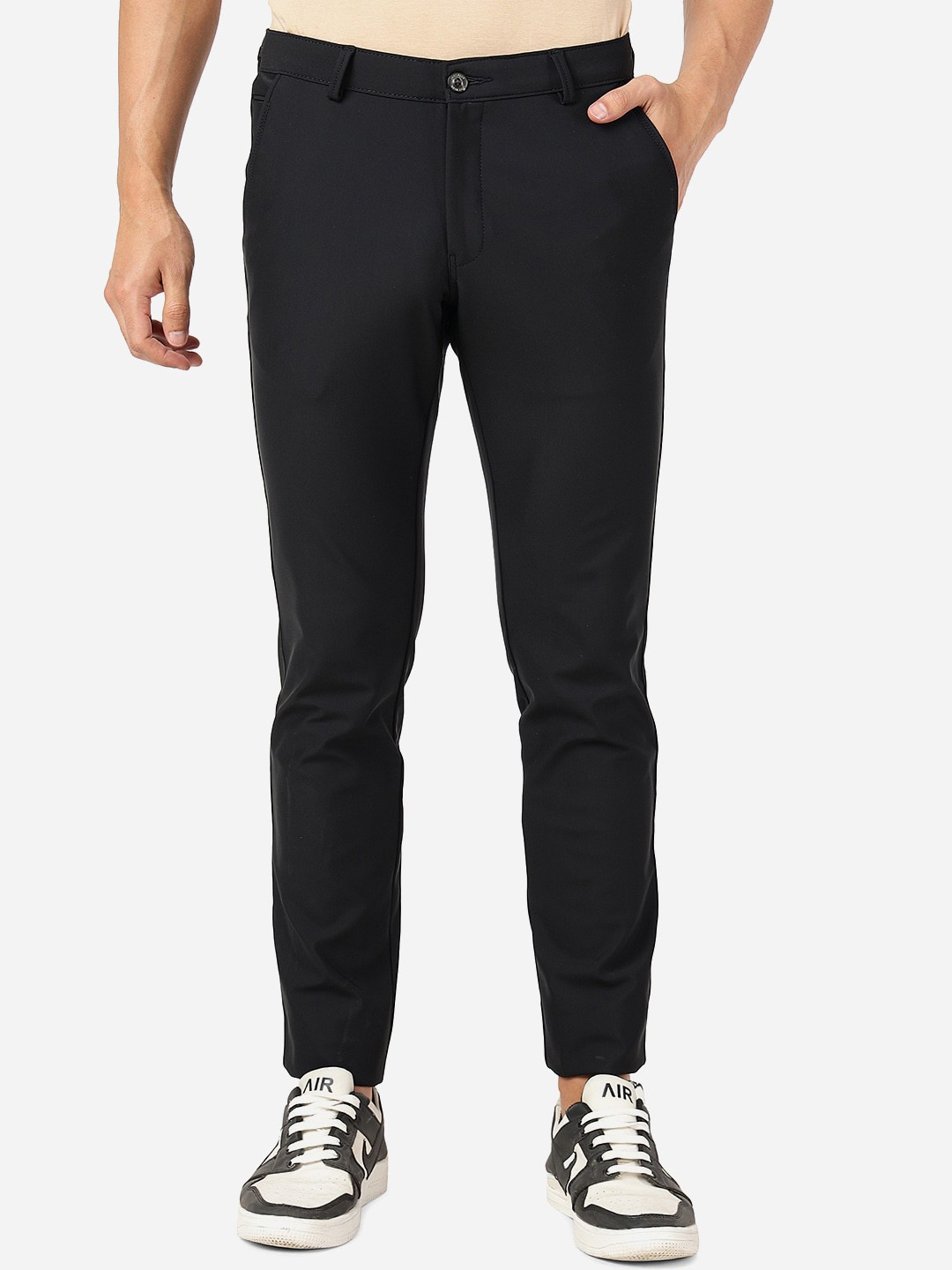 

JB STUDIO Men Mid-Rise Cotton Slim Fit Formal Trousers, Black