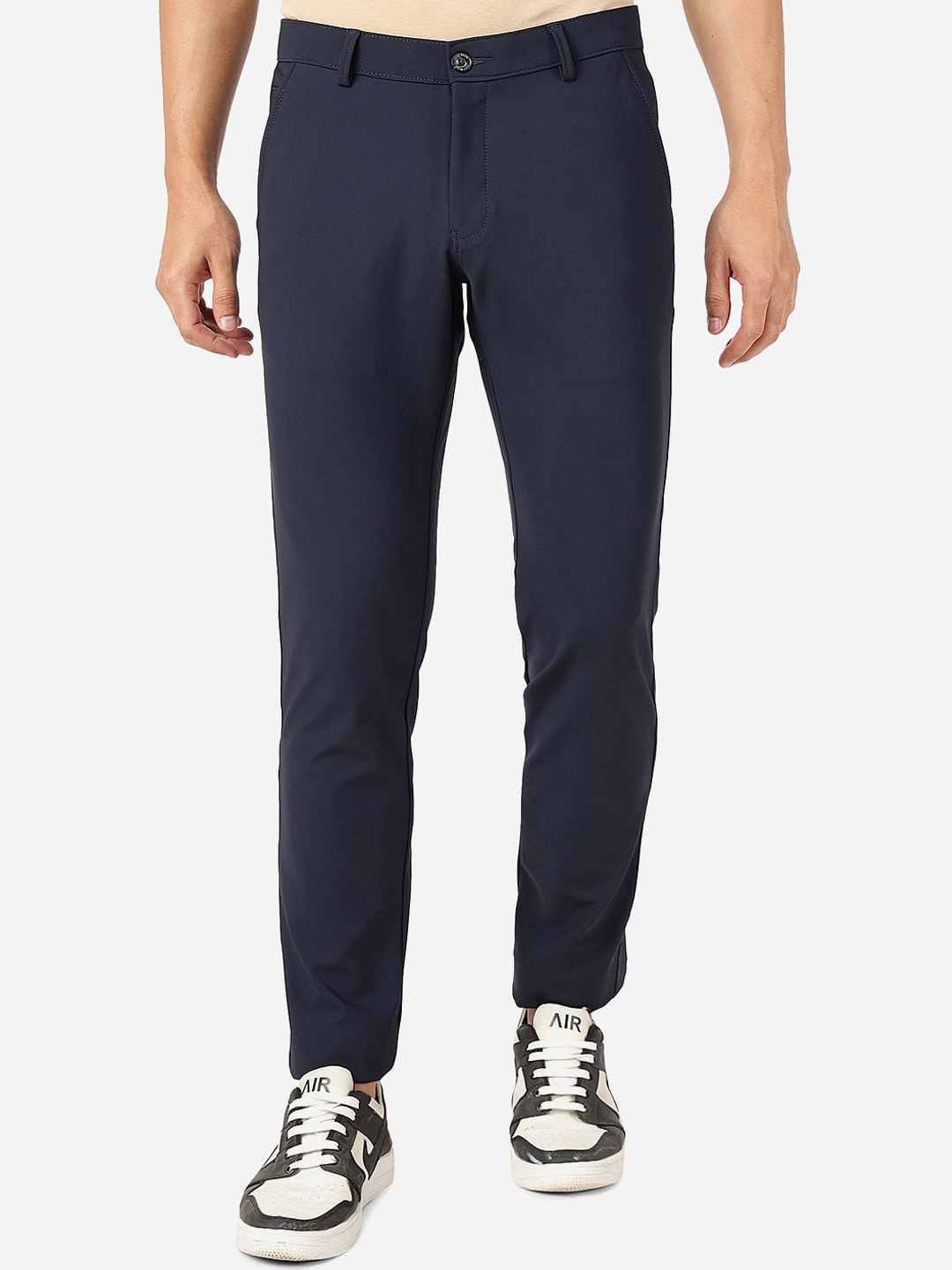 

JB STUDIO Men Mid-Rise Cotton Slim Fit Regular Trousers, Blue