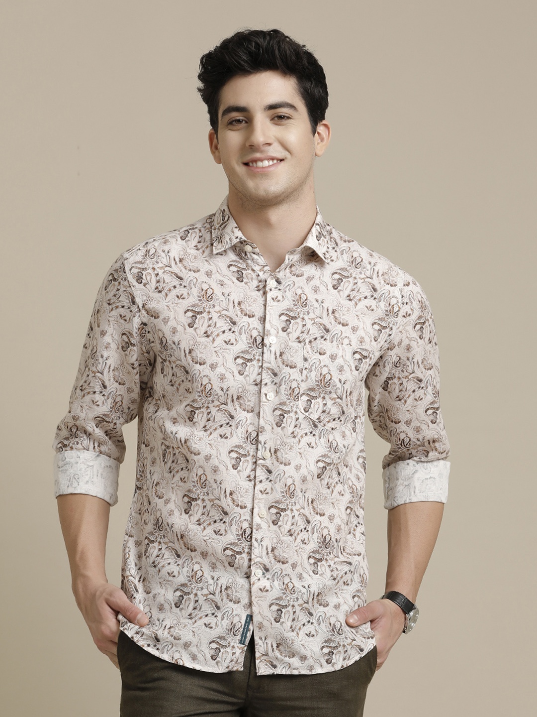 

Linen Club Contemporary Paisley Print Pure Linen Casual Shirt, Beige