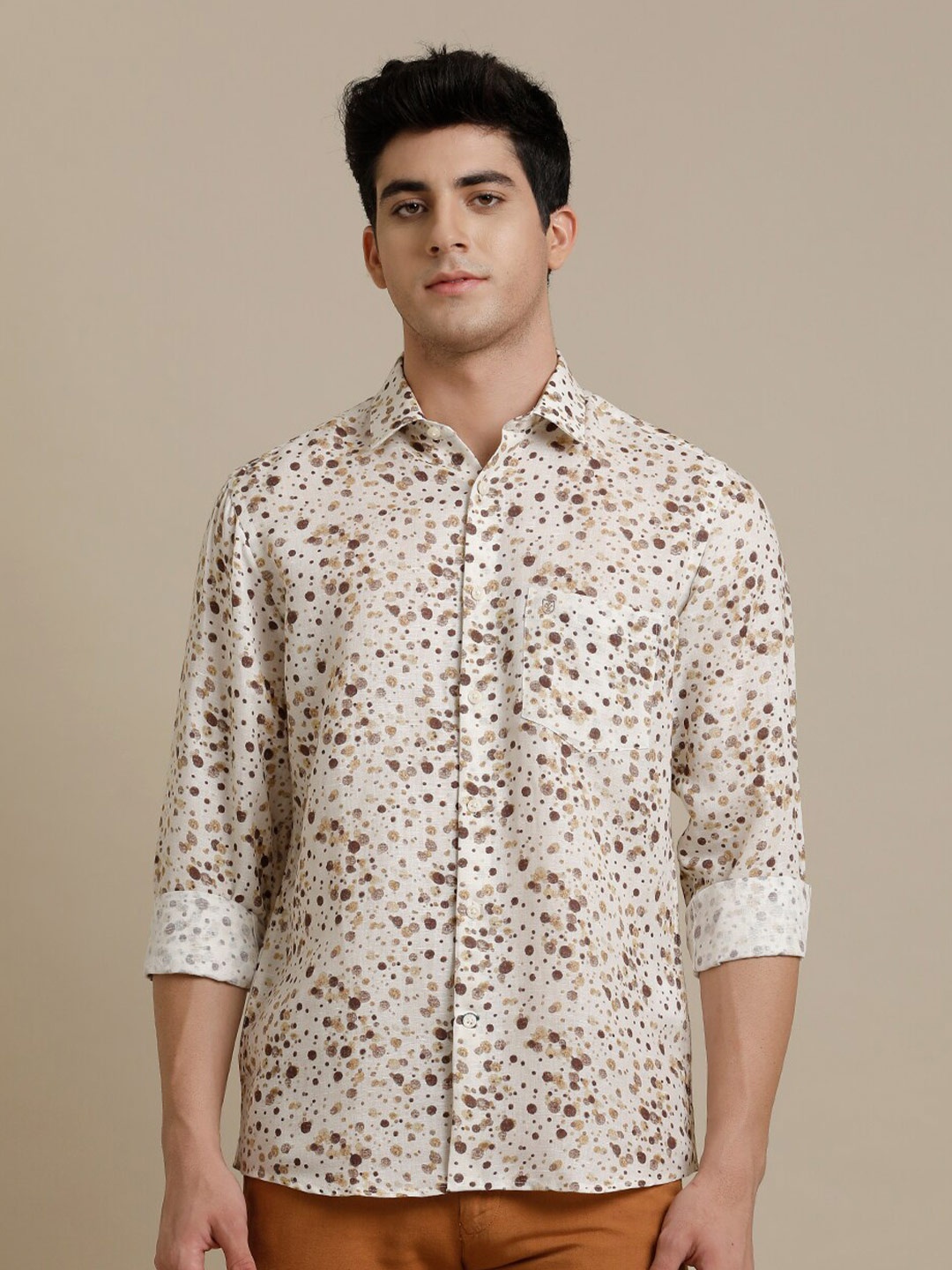 Linen Club Contemporary Opaque Micro Ditsy Printed Casual Shirt, Brown