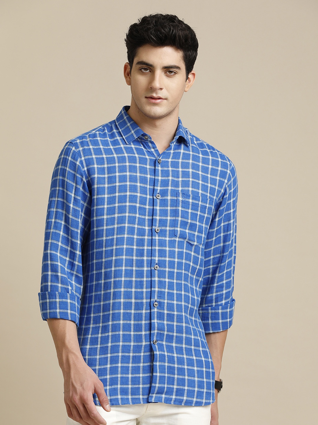 

Linen Club Contemporary Fit Grid Tattersall Checked Casual Shirt, Blue