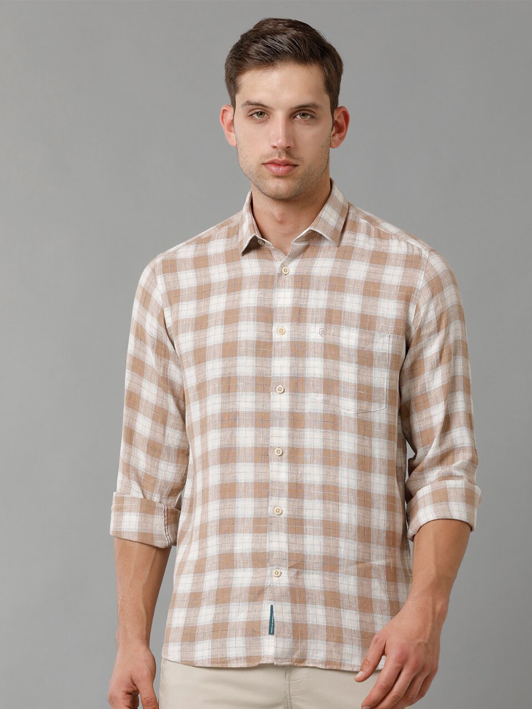 

Linen Club Contemporary Fit TartanChecked Casual Shirt, Beige