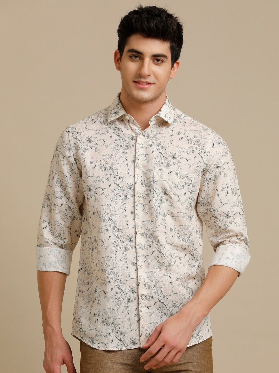 

Linen Club Contemporary Floral Printed Pure Linen Casual Shirt, Grey