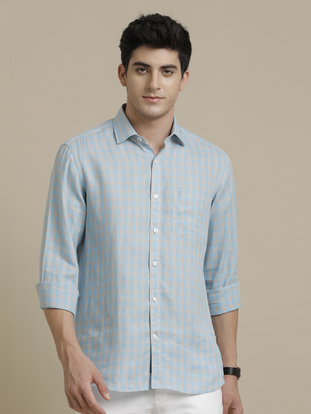 

Linen Club Men Contemporary Tartan Checks Opaque Checked Casual Shirt, Blue