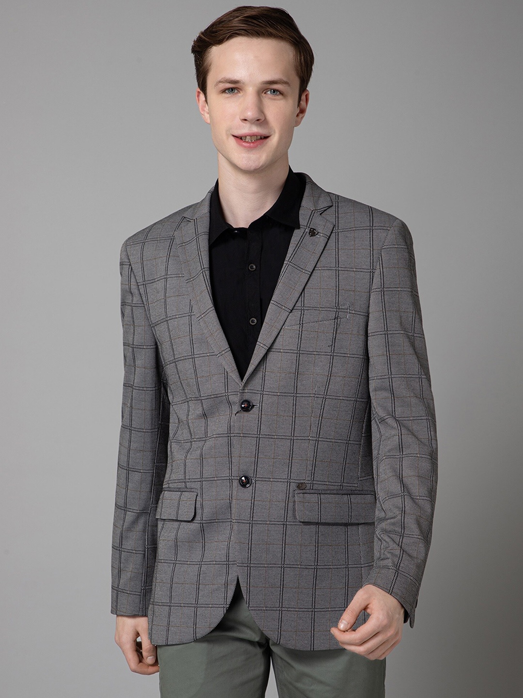 

Cantabil Checked Single-Breasted Formal Blazer, Grey