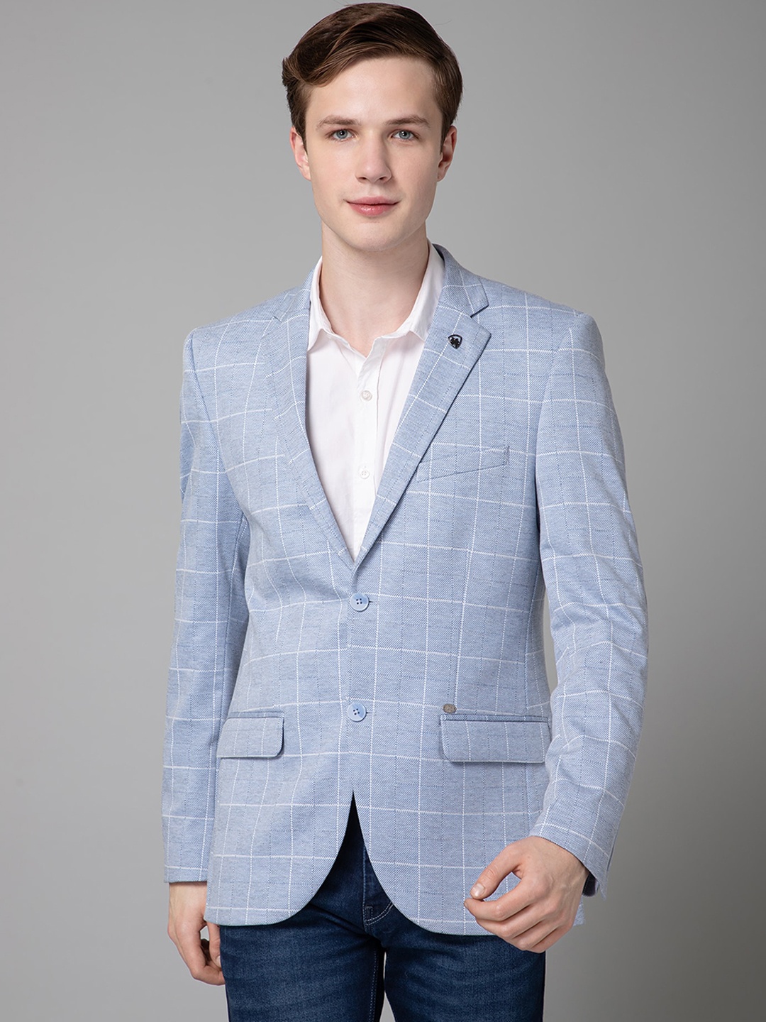 

Cantabil Checked Single Breasted Formal Blazer, Blue