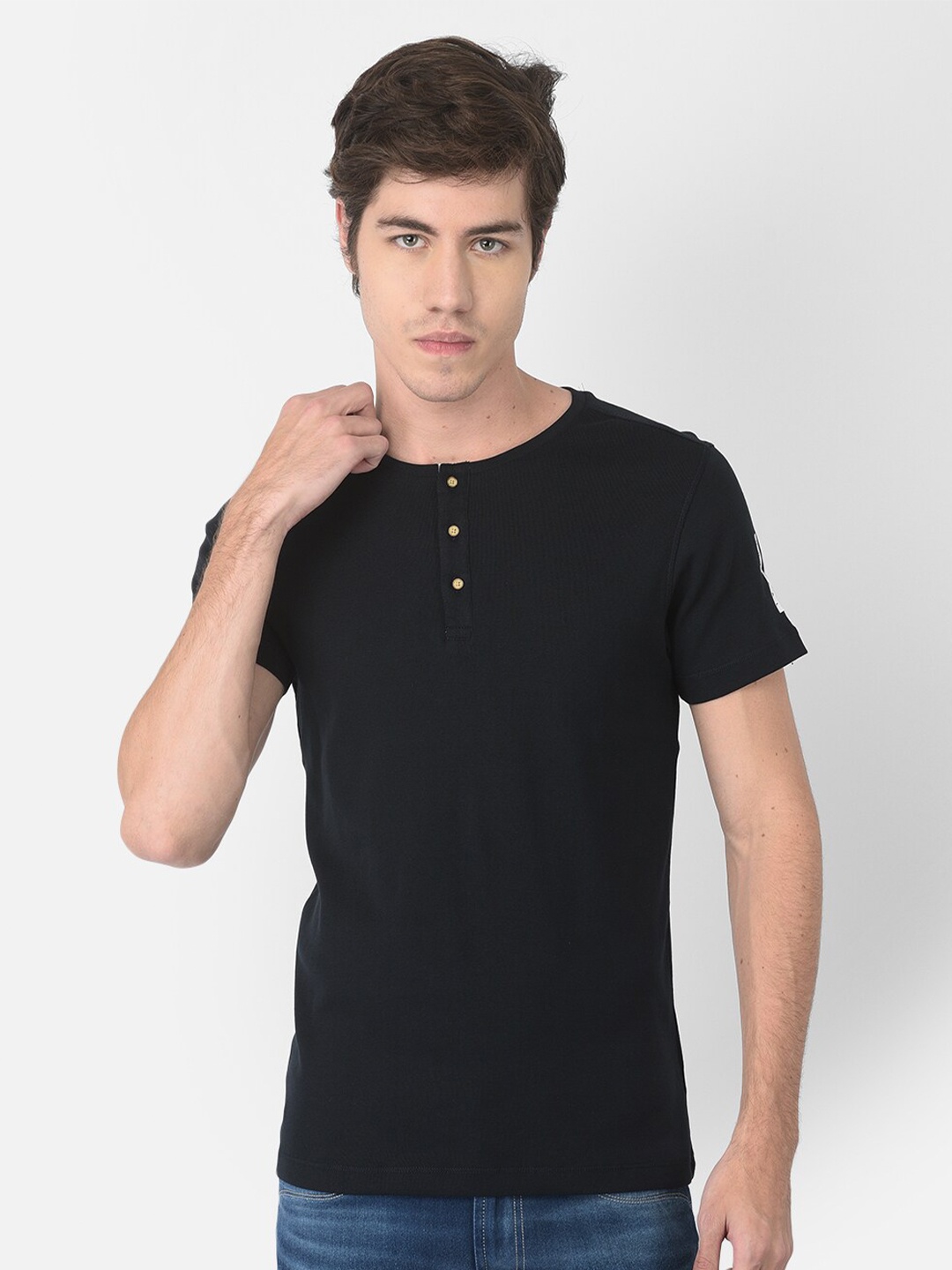 

Numero Uno Men Henley Neck Cotton Slim Fit T-shirt, Navy blue