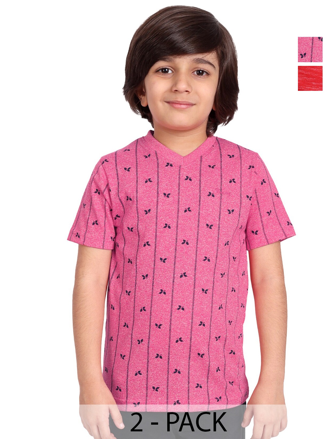 

BAESD Boys Pack of 2 Printed V-Neck Short Sleeves Cotton T-shirt, Pink