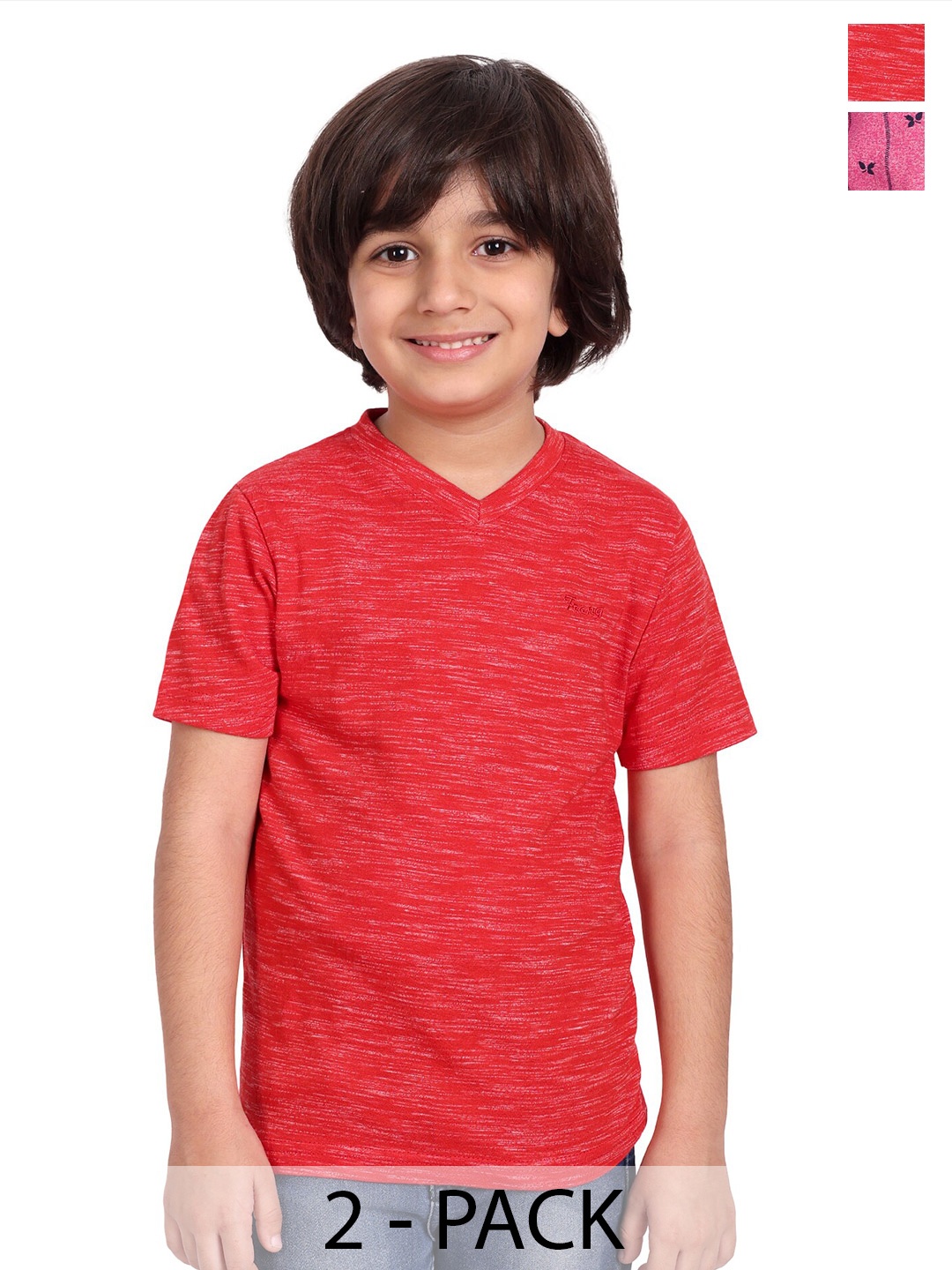 

BAESD Boys Pack Of 2 Printed Cotton V-Neck Pockets T-shirt, Red