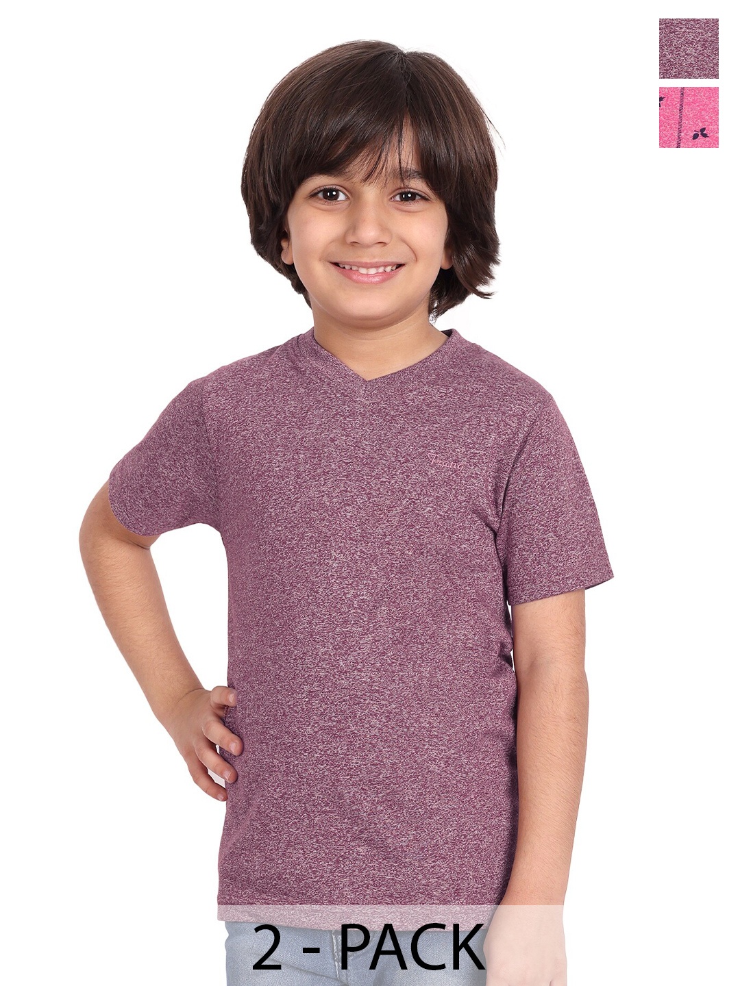 

BAESD Boys Pack Of 2 Printed Cotton V-Neck Pockets T-shirt, Pink