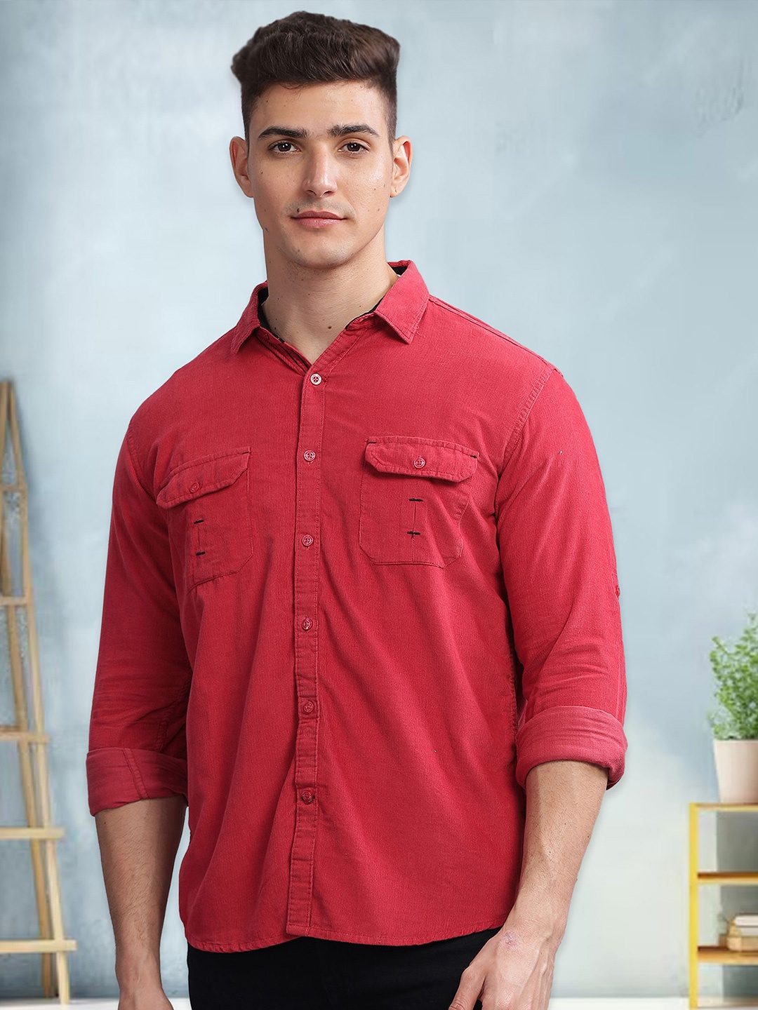 

Kuons Avenue Smart Slim Fit Corduroy Casual Shirt, Mauve