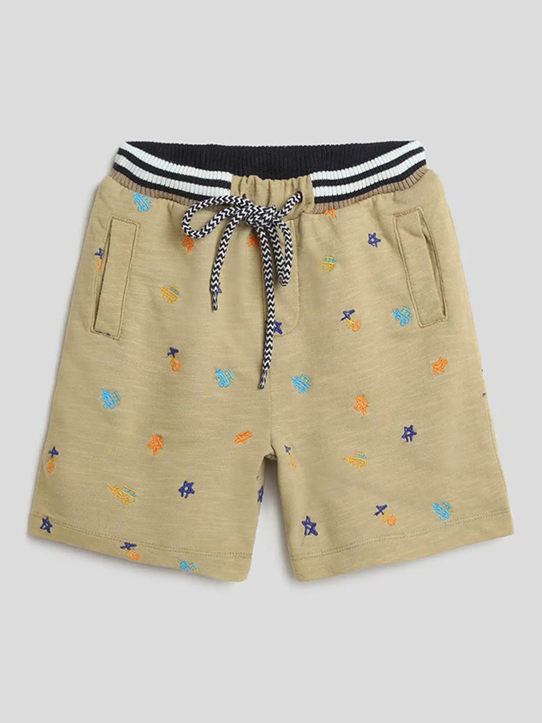 

Somersault Boys Conversational Printed Mid-Rise Pure Cotton Shorts, Beige