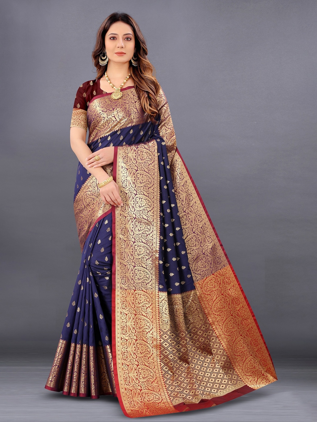 

YAGNAM FAB Woven Design Ethnic Motifs Zari Banarasi Saree, Blue