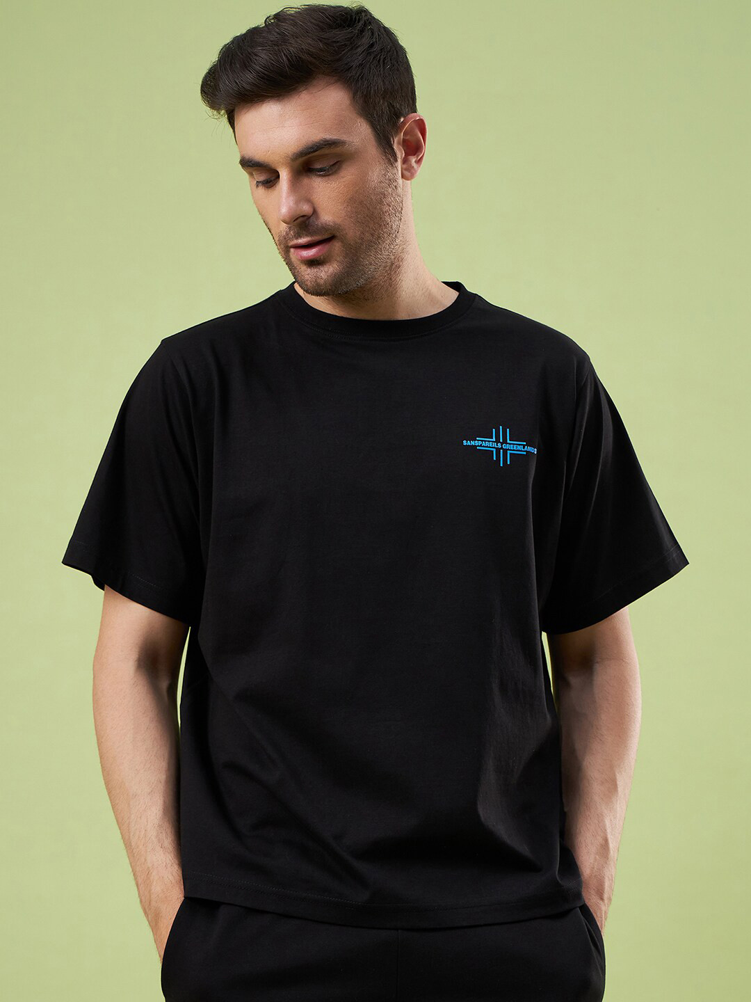 

UNPAR Round Neck Oversized Cotton Sports T-shirt, Black