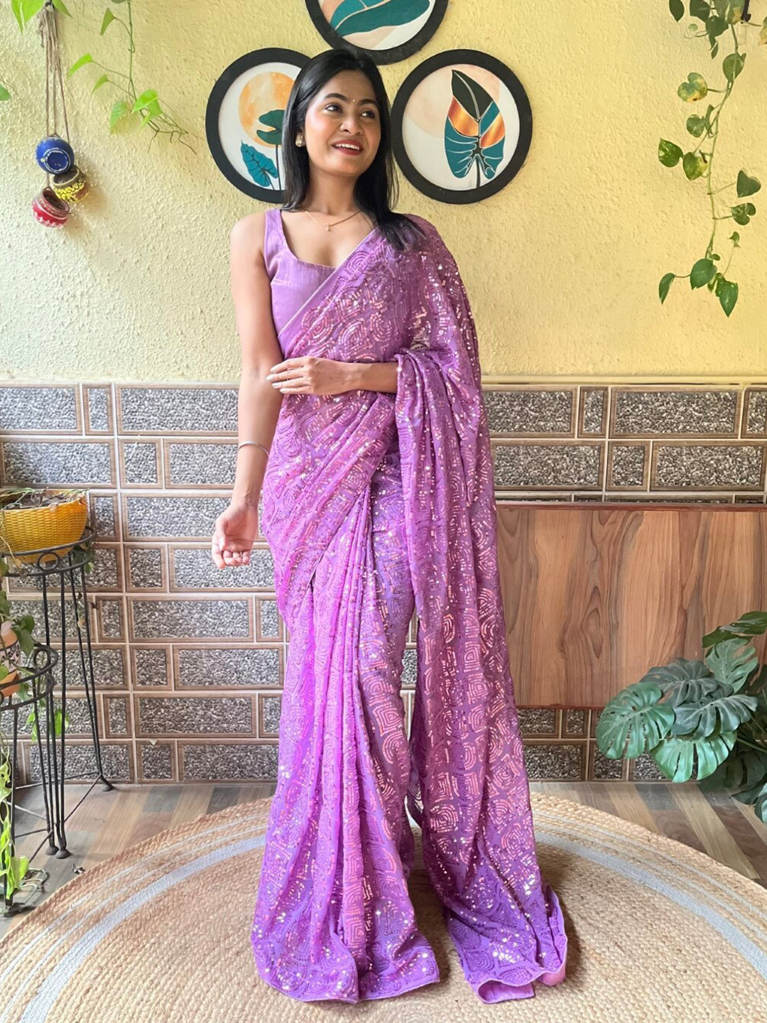 

Mitera Sequinned Embellished Saree, Lavender
