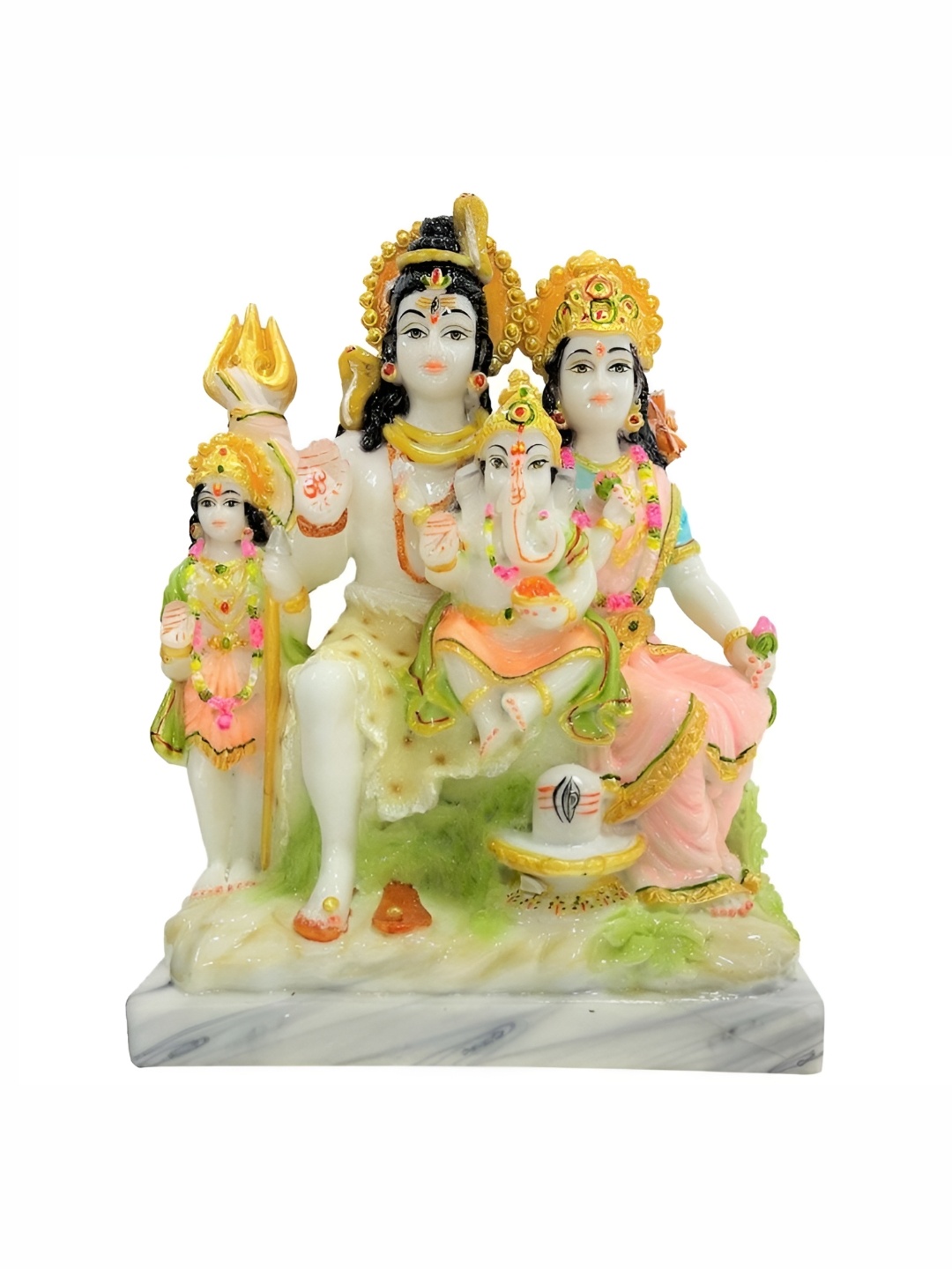 

krishnagallery1 Gold Toned & White Shiv Parivar Idol Marble Showpiece