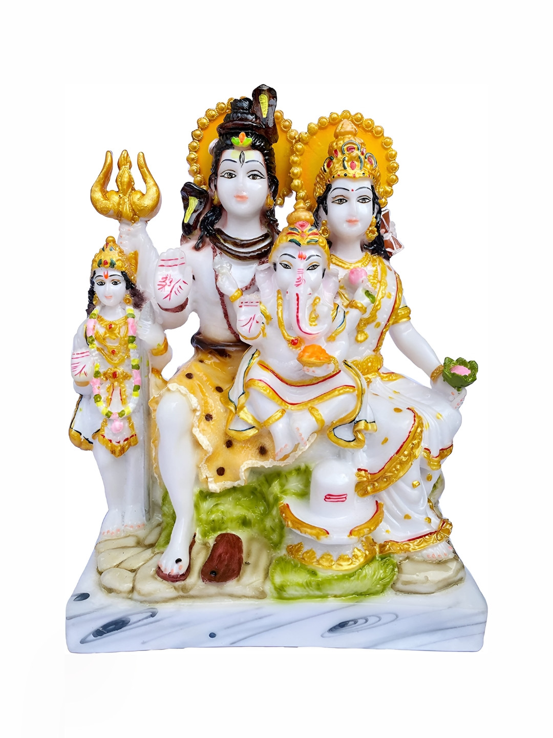 

krishnagallery1 White & Gold Toned Marble Shiv Parvathi Showpiece