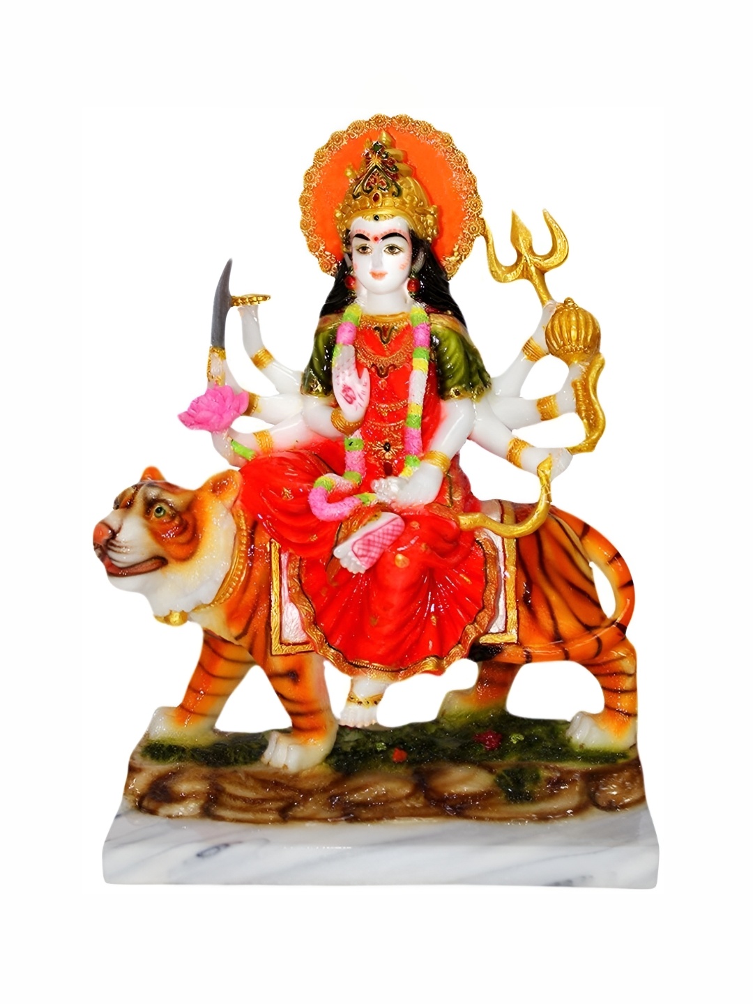 

krishnagallery1 White & Orange Marble Durga Maa Showpiece