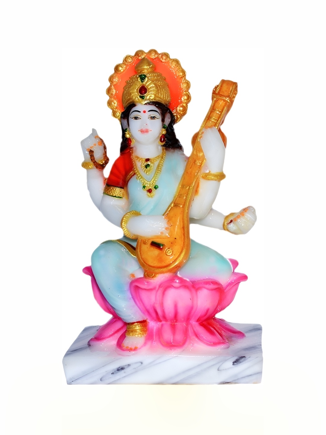 

krishnagallery1 Orange & White Marble Religious Small Showpiece