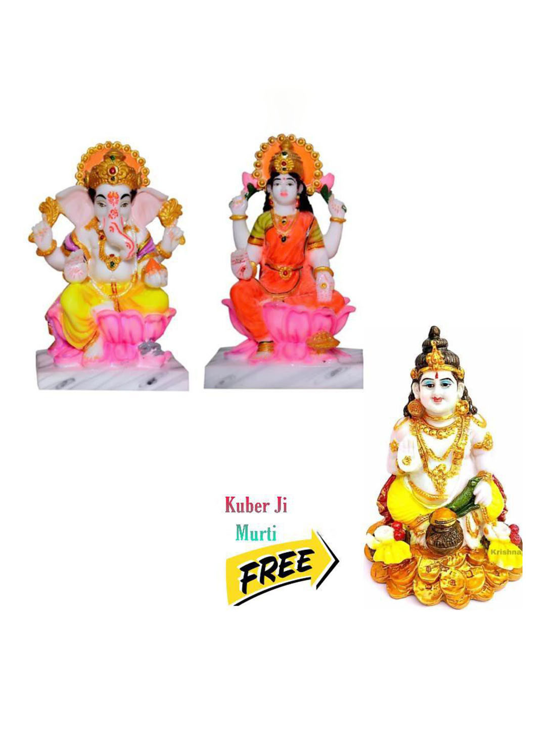 

krishnagallery1 White & Pink 2 Pieces Lord Ganesha Lakshmi Religious Idol Showpieces