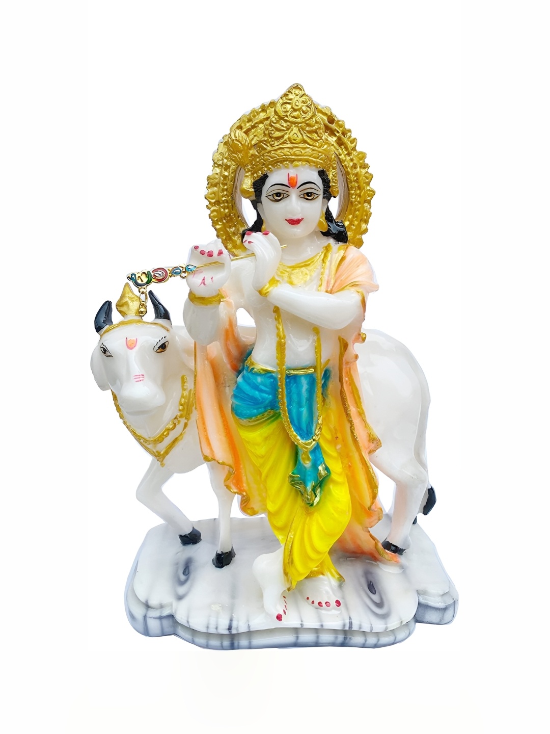 

krishnagallery1 White & Yellow Krishna With Cow Showpiece