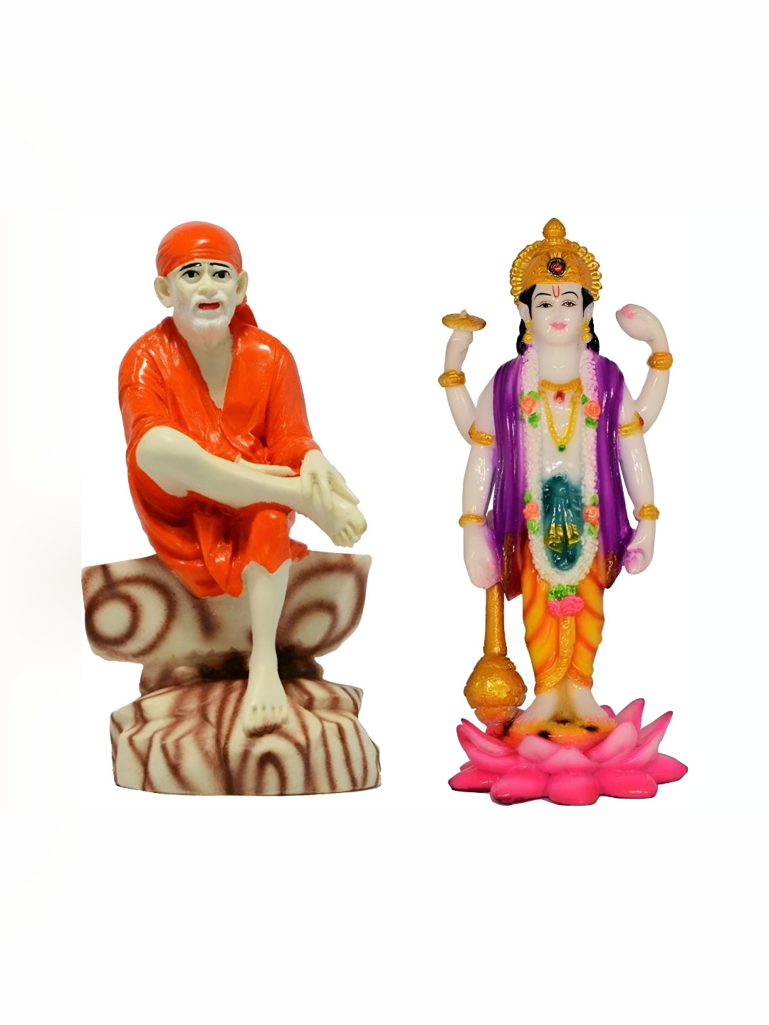 

krishnagallery1 Orange & White 2 Pieces Religious Medium Idol Showpiece