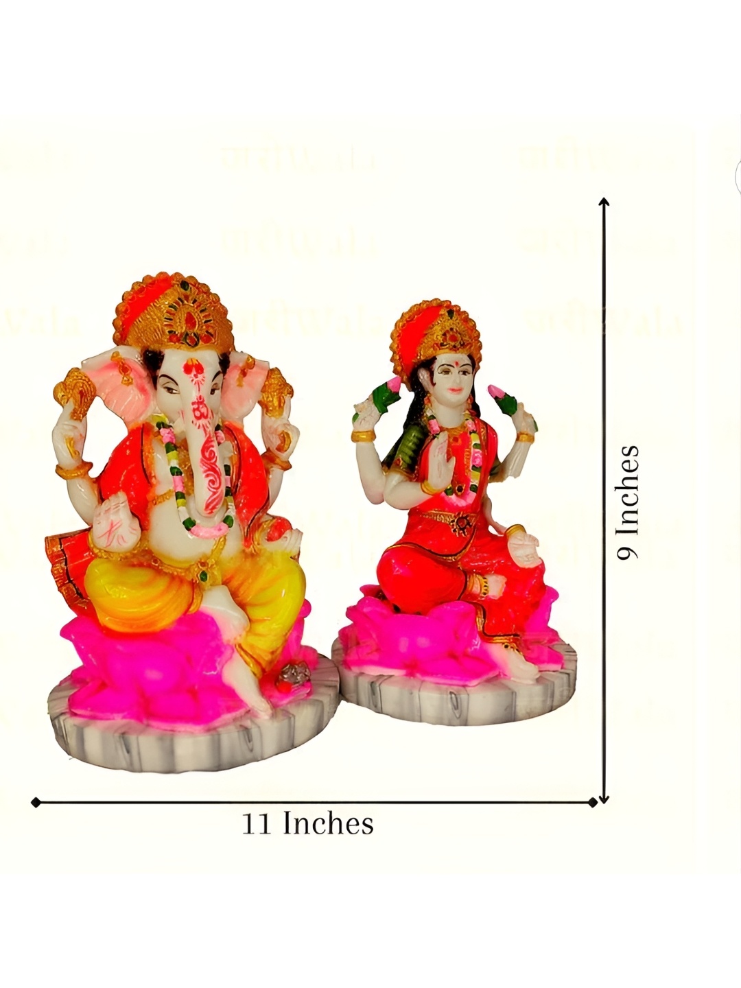 

krishnagallery1 Cream & Orange 2 Pieces Laxmi Ganesha Religious Idol Showpieces