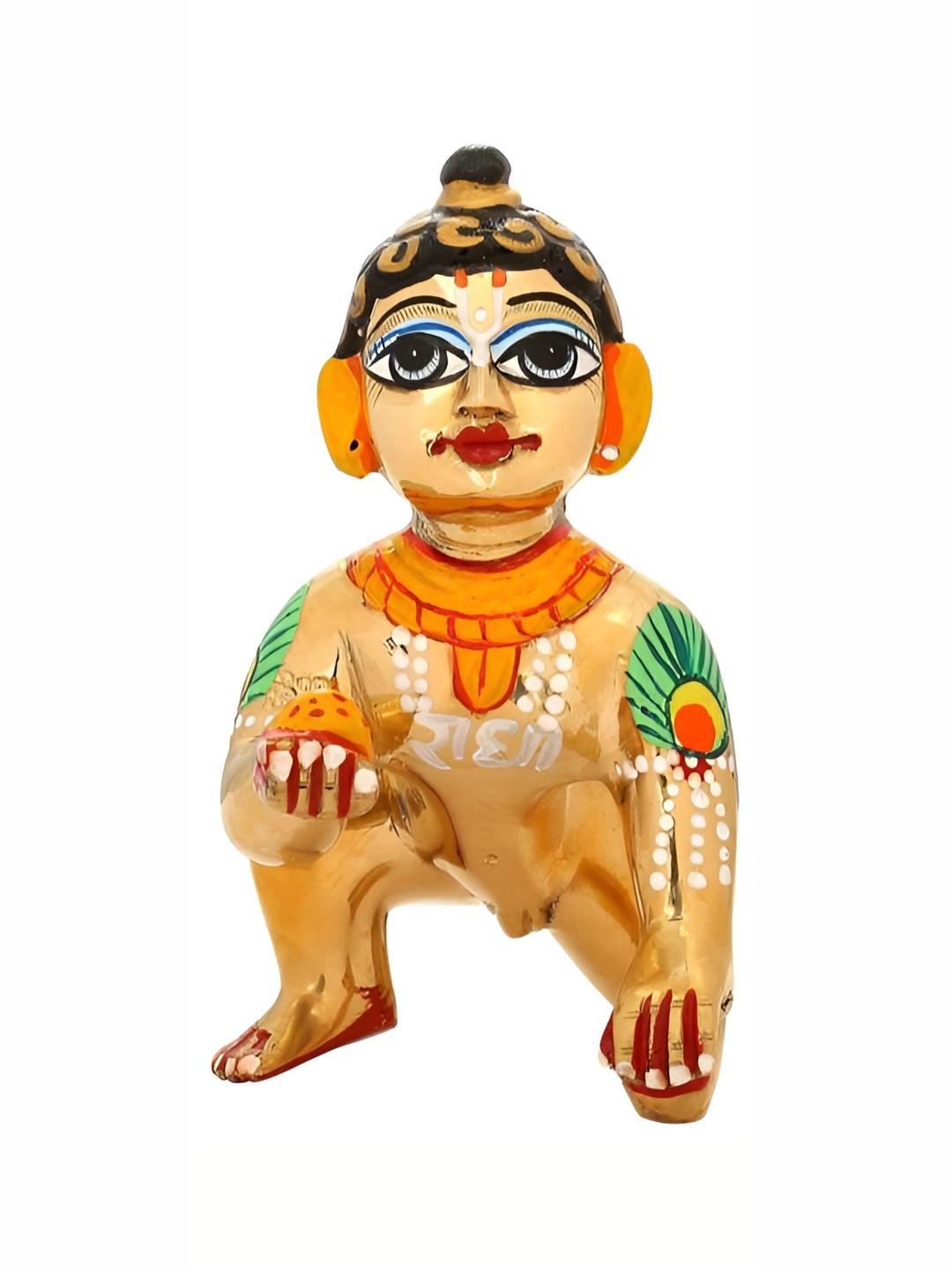 

krishnagallery1 Cream & Green Brass Religious Small Idol Showpiece