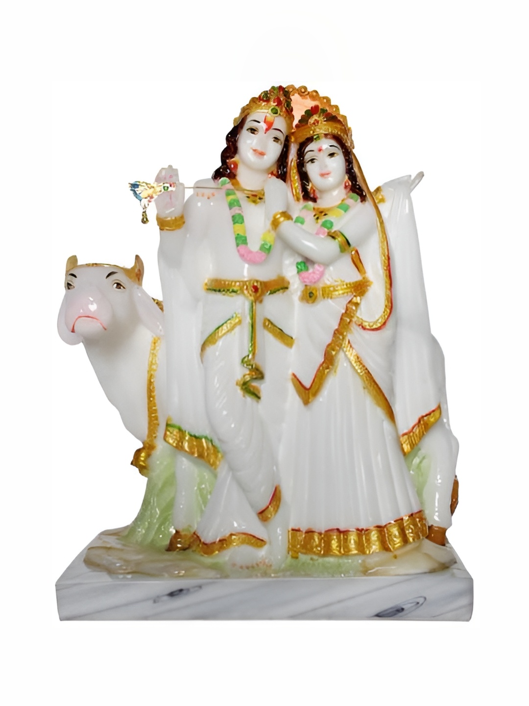 

krishnagallery1 White & Gold Toned Marble Religious Small Idol Showpiece