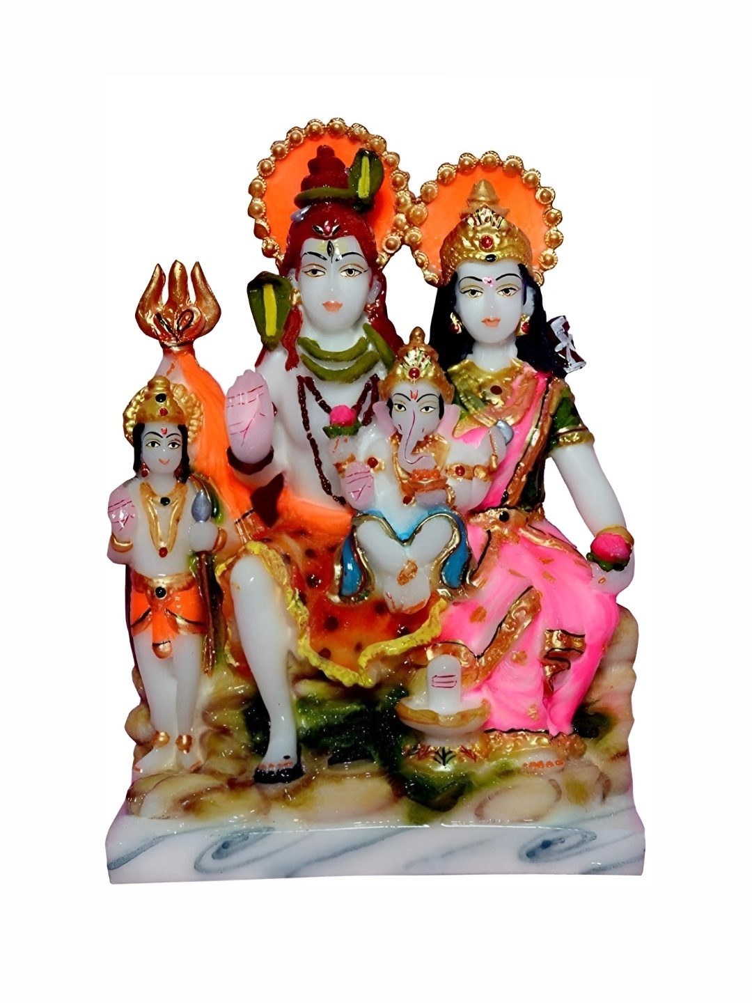 

krishnagallery1 White & Gold Toned Marble Shiva Parivaar Religious Idol Showpiece