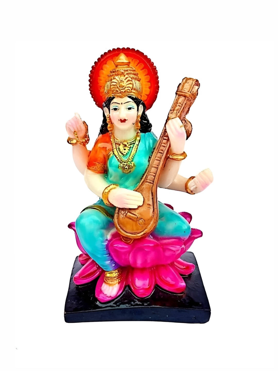 

krishnagallery1 White & Red Small Marble Saraswati Mata Showpiece